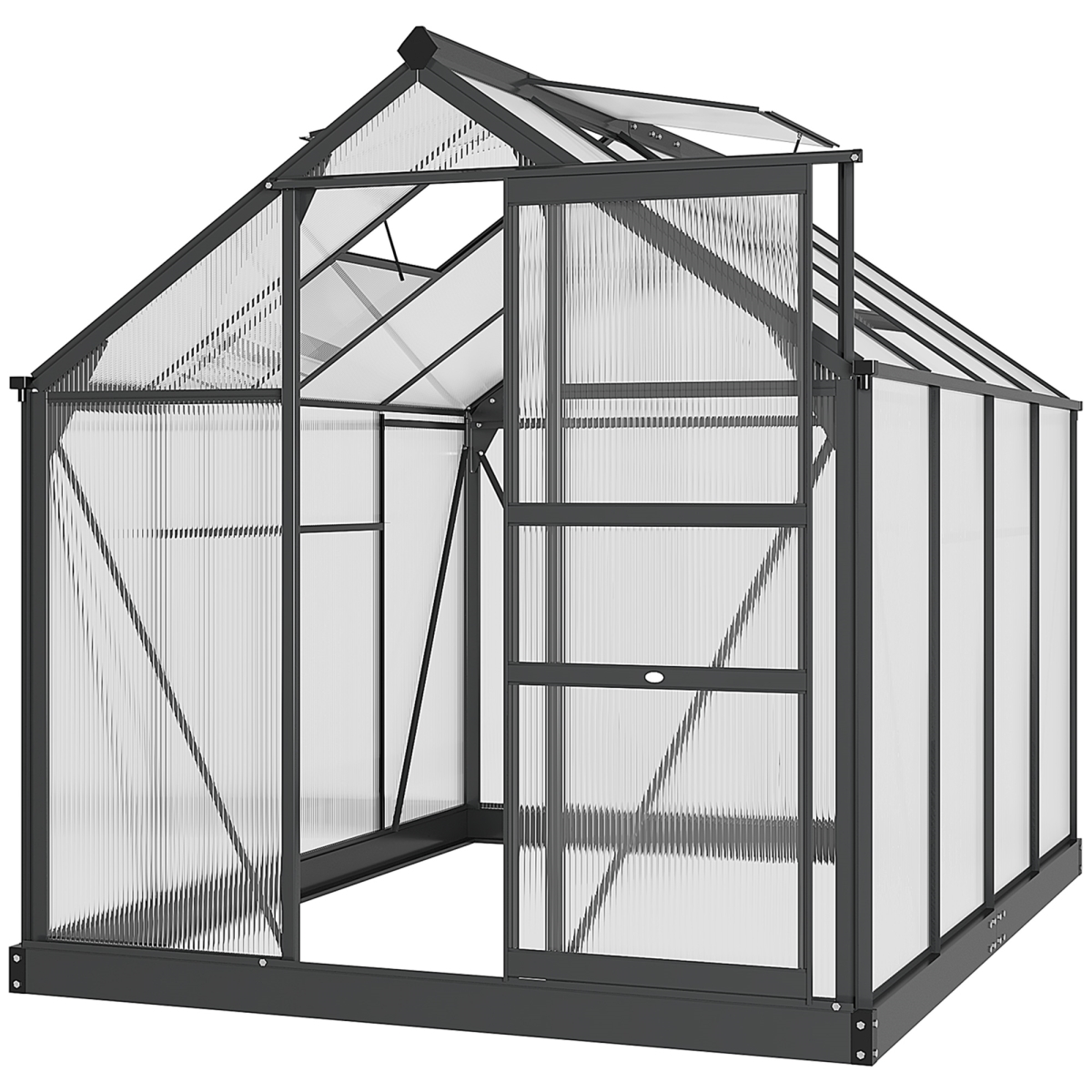 845-059GY 6 x 8 x 7 ft. Outsunny Polycarbonate Greenhouse, Outdoor Aluminum Walk-in Greenhouse Kit with Vent & Door for Backyard Garden, Gray