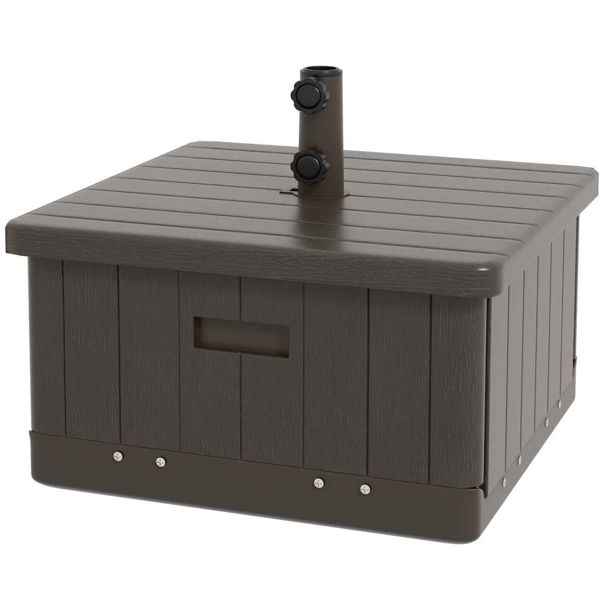 Outsunny 3-in-1 Outdoor Umbrella Base with Wheels & Handles - End Table - Flower Box Planter with Hole - 175 lbs Capacity - Brown