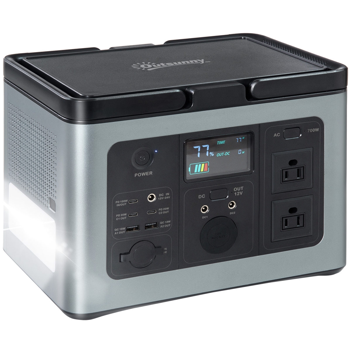 Picture of 212 Main 84F-006V80 Outsunny Portable Power Station 614WH Life PO4 Battery with PD Fast Fully Charging&#44; 2 x 110V & 600W Pure Sine Wave AC Outlets&#44; Power Supply&#44; Overlanding