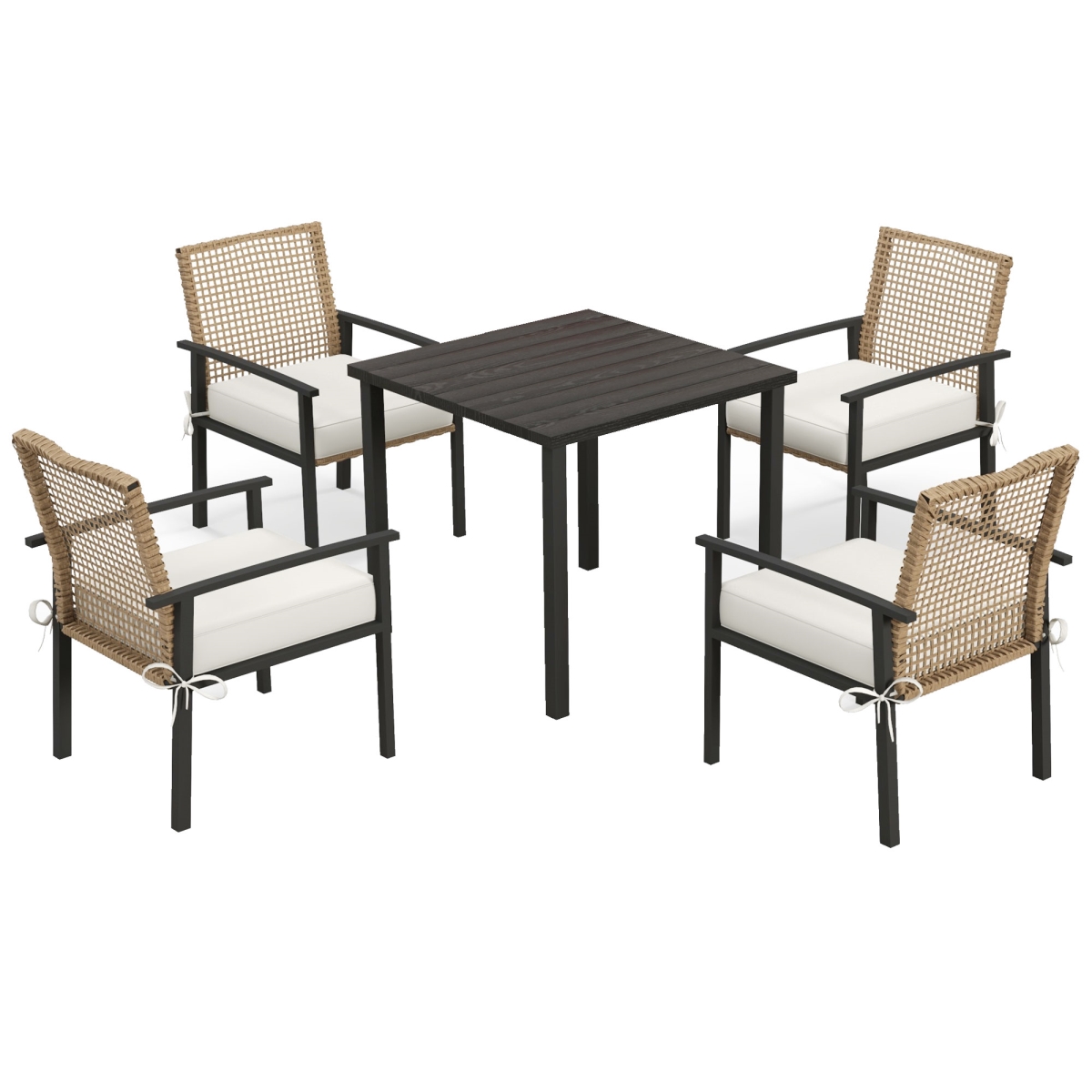 Picture of 212 Main 861-074V00ND Outsunny Patio Dining Set&#44; Outdoor Table & Chairs with Cushions&#44; Wicker Furniture Dining Set with Umbrella Hole&#44; Beige - 5 Piece