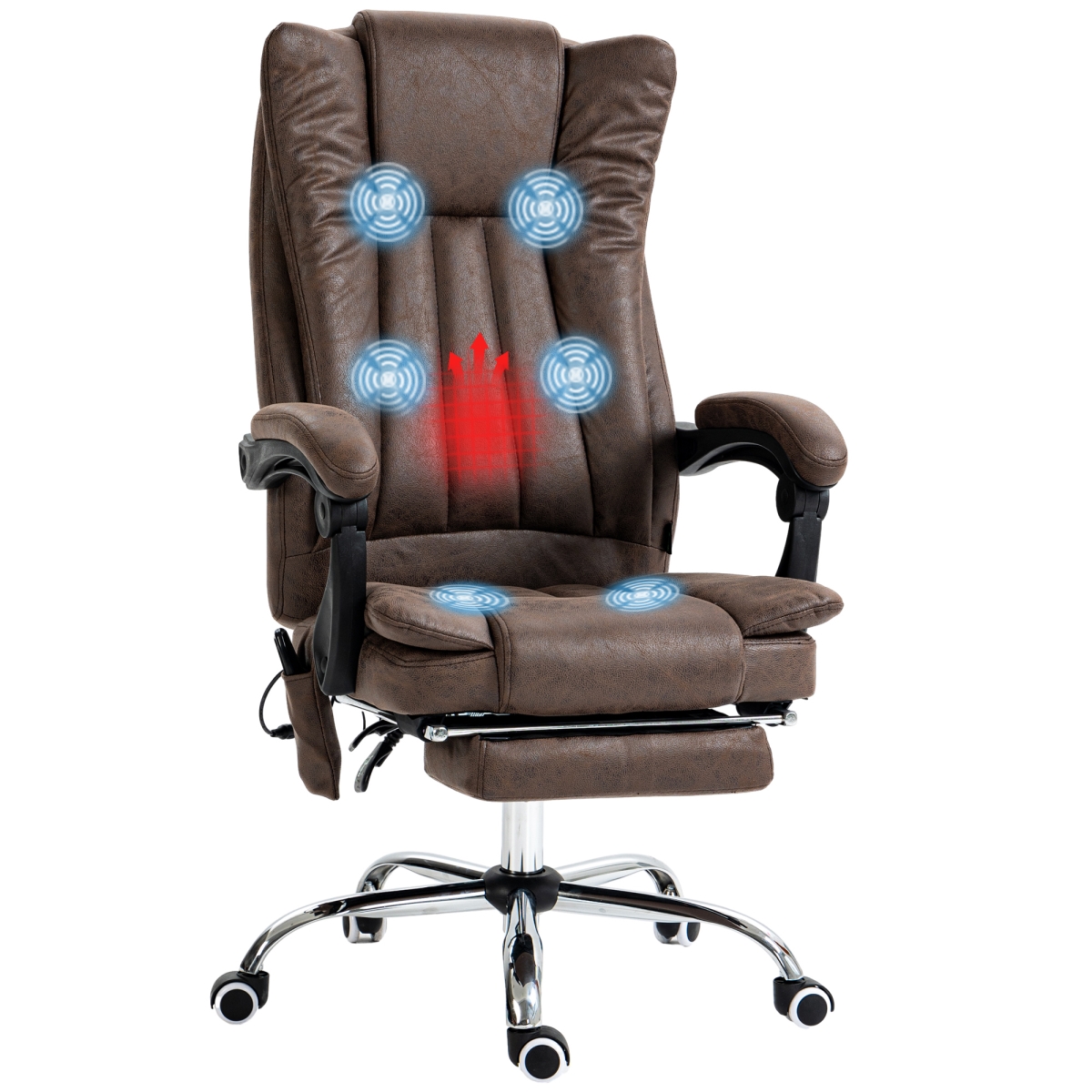 Picture of 212 Main 921-246V81CF Microfiber Office Chair&#44; High Back Computer Chair with 6 Points & Heat&#44; Adjustable Height & Footrest&#44; Coffee