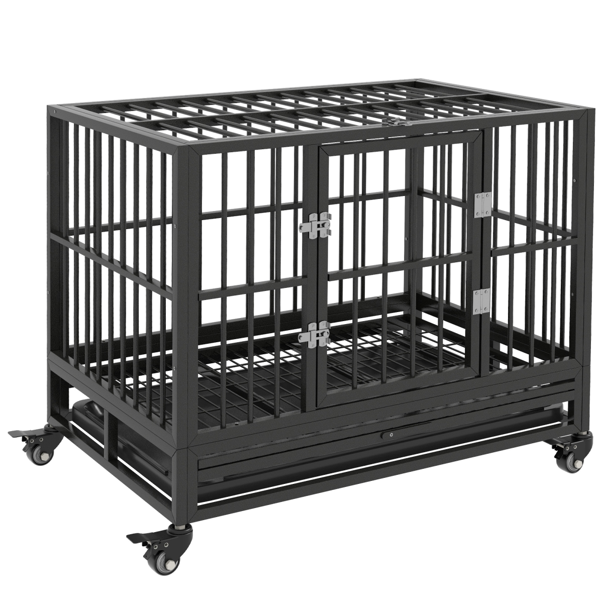 Picture of 212 Main D02-017V02GY 36 in. PawHut Heavy Duty Dog Cage Dog Crate&#44; Metal Dog Cage Kennel with Lockable Wheels&#44; Double Door & Removable Tray&#44; Gray