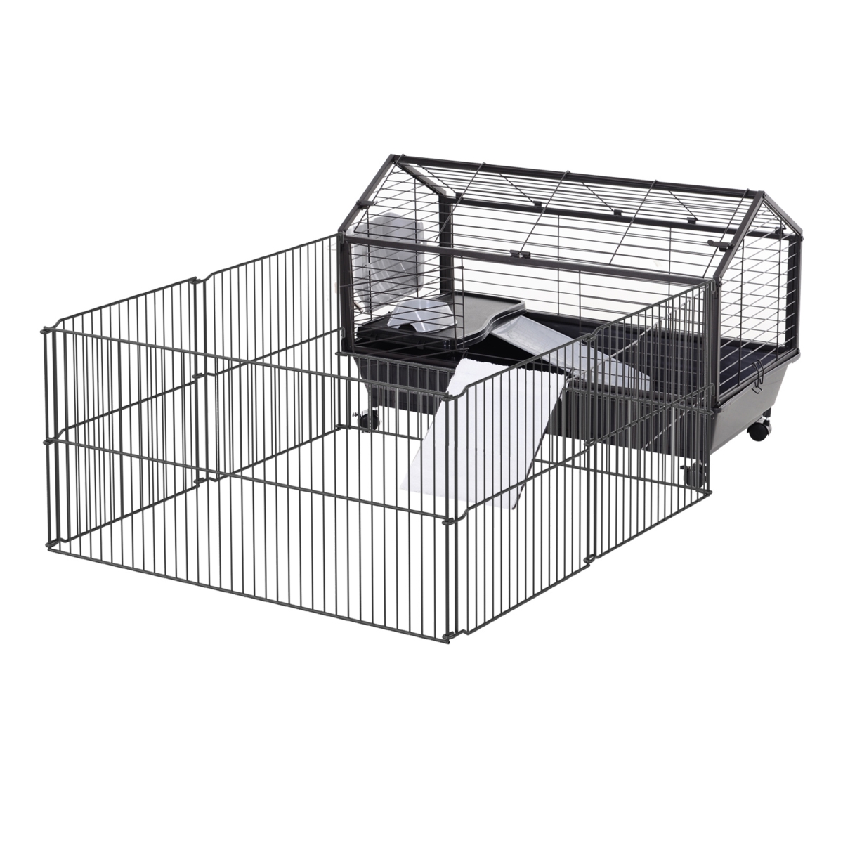 Picture of 212 Main D51-138V01-1 35 in. PawHut Rolling Metal Rabbit Guinea Pig & Small Animal Hutch Cage with Main House & Run