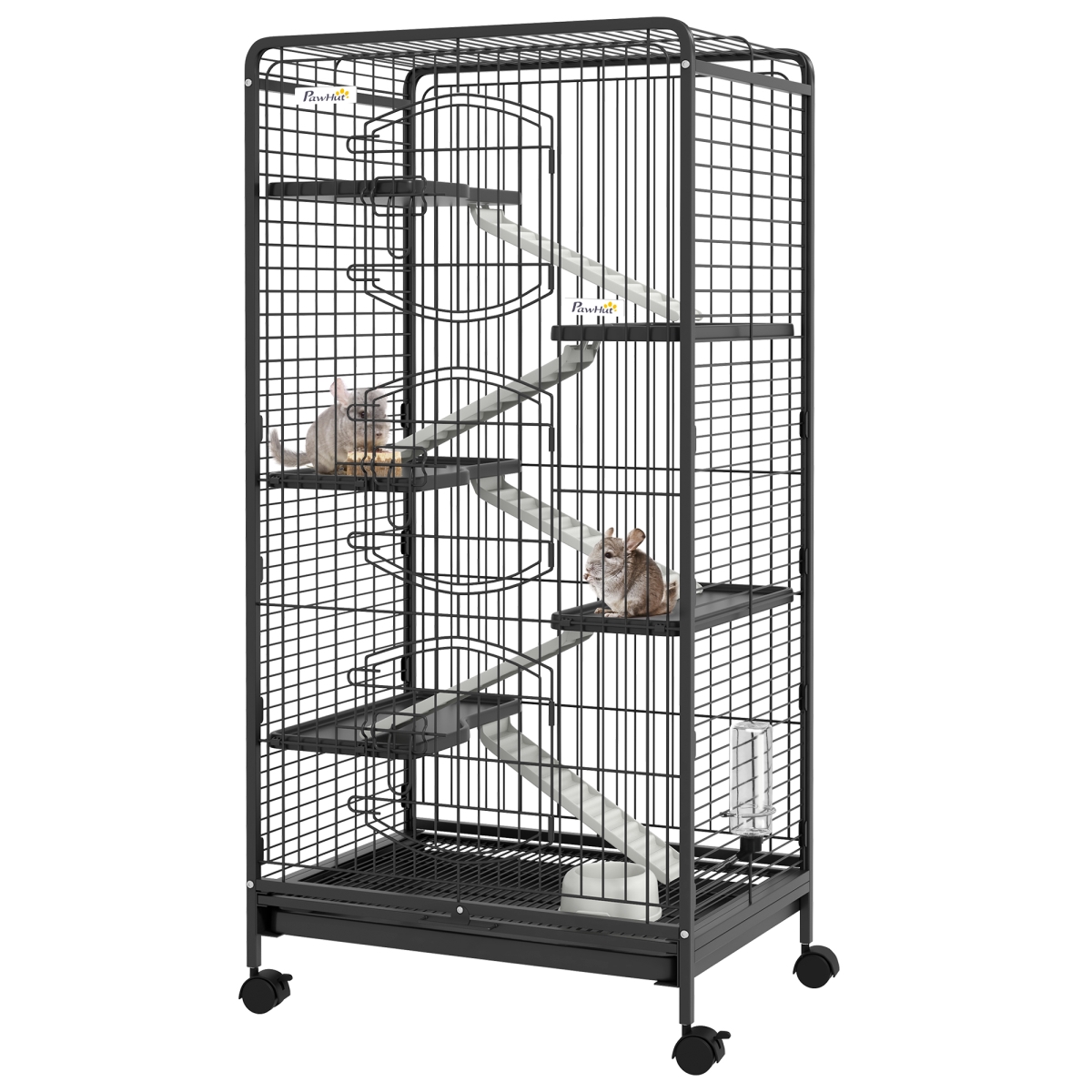 Picture of 212 Main D51-158V01BK PawHut 5-Level Small Animal Cage for Rabbit&#44; Pet Mink & Chinchilla with Removable Tray&#44; Ramp&#44; Water Bottle & Food Dish&#44; Small Pet Cage for Indoor&#44; Black