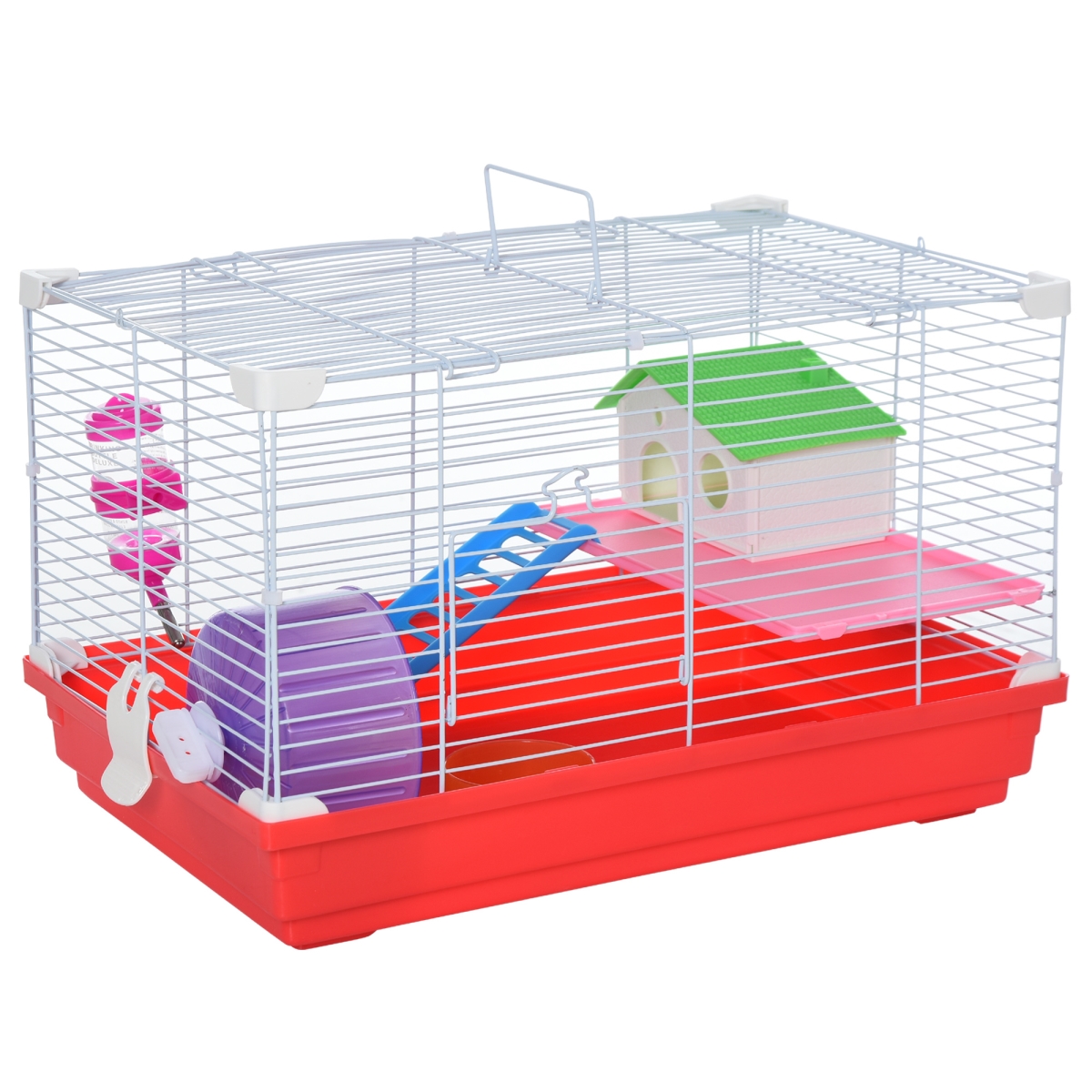 Picture of 212 Main D51-161 18.5 in. PawHut Hamster Cage with Exercise Wheel & Water Bottle Dishes&#44; Small Animal Cages & 2 Storey Design&#44; Red
