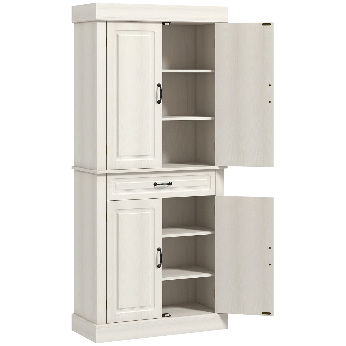 Picture of 212 Main 835-346V82WT 71 in. Homcom Freestanding Kitchen Pantry with 4 Doors & 2 Large Cabinets&#44; Tall Storage Cabinet with Drawer&#44; Distressed White