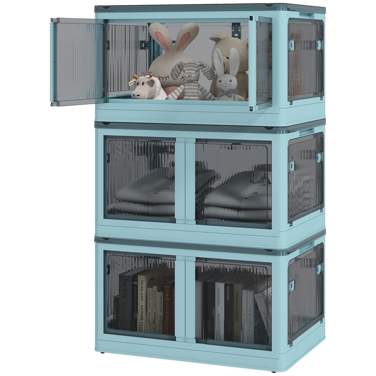 Picture of 212 Main 838-441V03BU 32 gal Homcom Collapsible Stackable Storage Bins with Lids&#44; Wheels&#44; Blue- Pack of 3