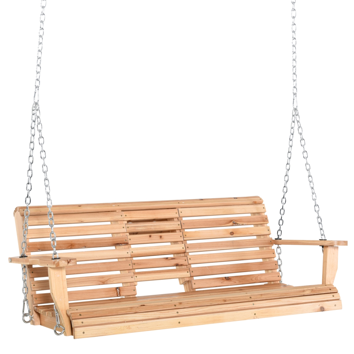 Picture of 212 Main 84A-147ND Outsunny 3-Seater Wooden Porch Swing&#44; Patio Swing Bench with Folding Coffee Table&#44; Cup Holders & Chains Included&#44; 440 lbs Weight Capacity&#44; Natural