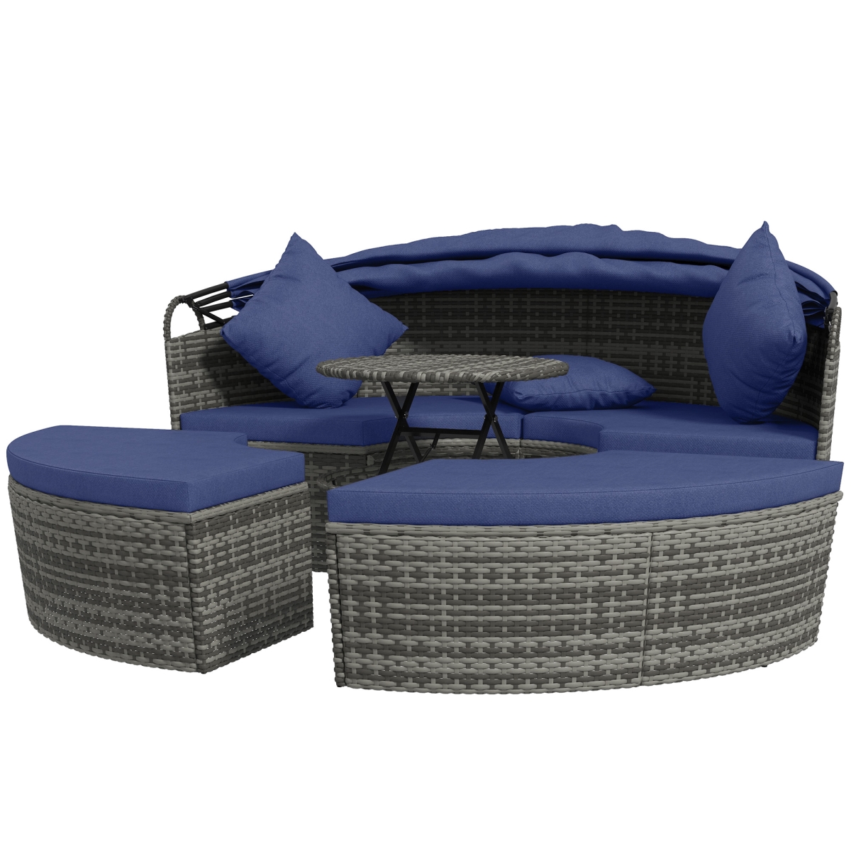 Picture of 212 Main 862-047V00DB Outsunny Outdoor Daybed with Canopy&#44; Round Rattan Patio Furniture Set with Extending Tea Table&#44; Cushions & Pillows - 4 Piece