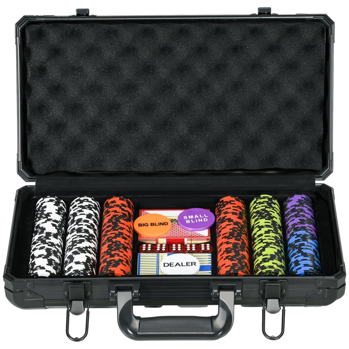 Picture of 212 Main A70-085V00BK Soozier 14g Clay Poker Chips Set Casino Poker Chips with Aluminum Case&#44; Playing Cards&#44; Dealer Button & 5 Dices - 300 Piece
