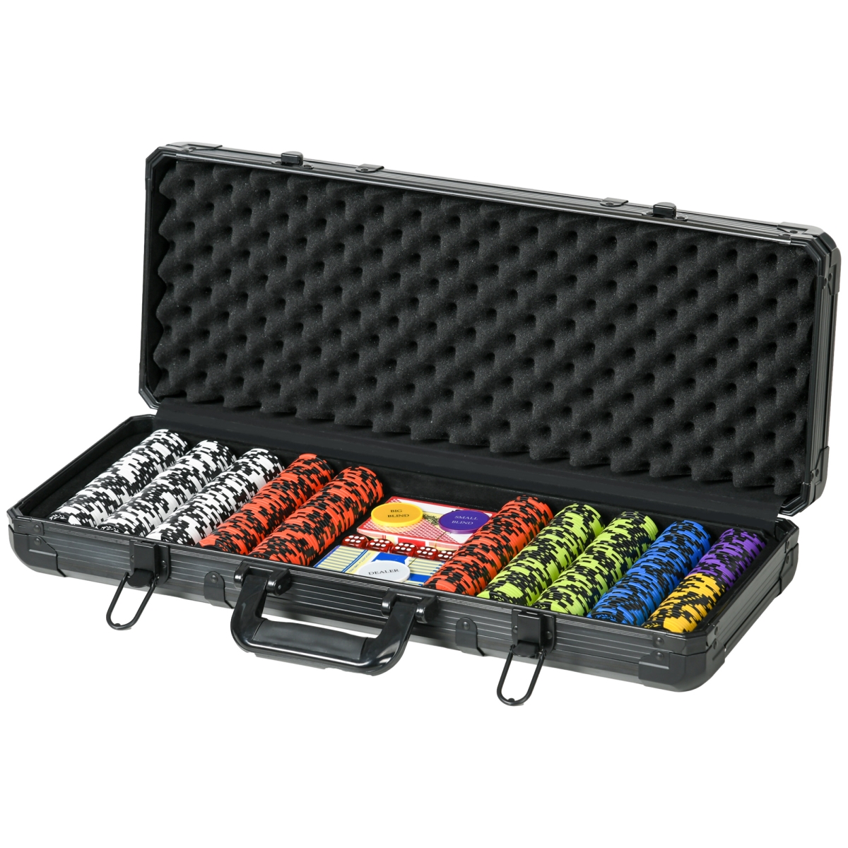 Picture of 212 Main A70-085V01BK 14 g Soozier Clay Poker Chip Set Casino Poker Chips with Aluminum Case&#44; Playing Cards&#44; Dealer Button&#44; 5 Dices - 500 Piece