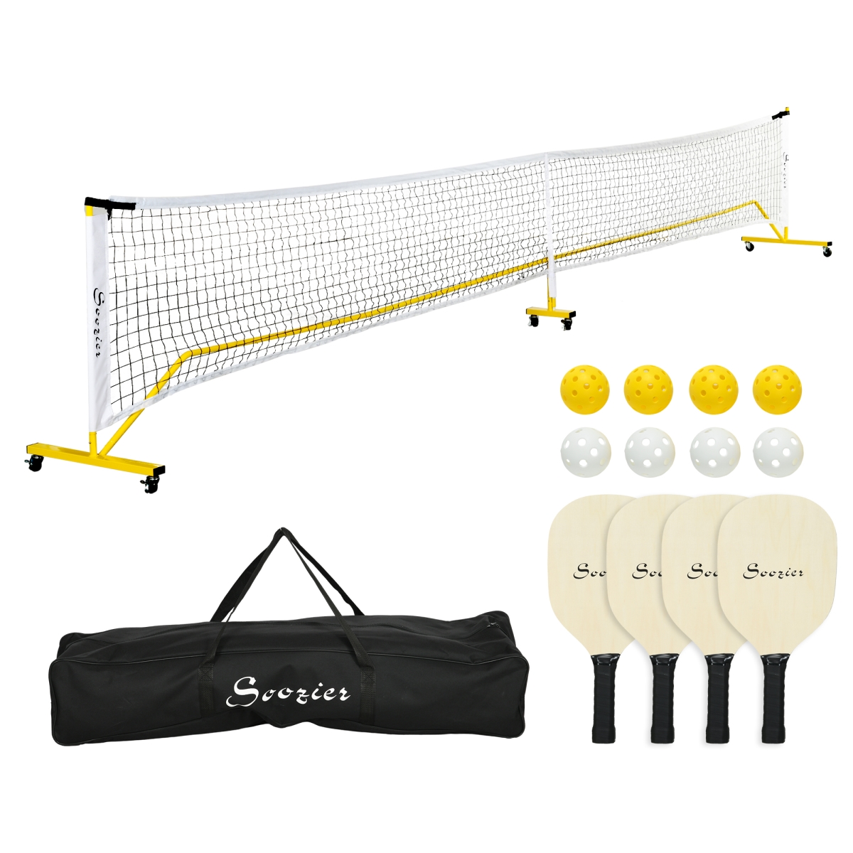 Picture of 212 Main A71-040V00YL Soozier Pickleball Set with Net On Wheels&#44; Markers&#44; 4 Pickleball Paddles & 4 Balls for Driveway Backyard