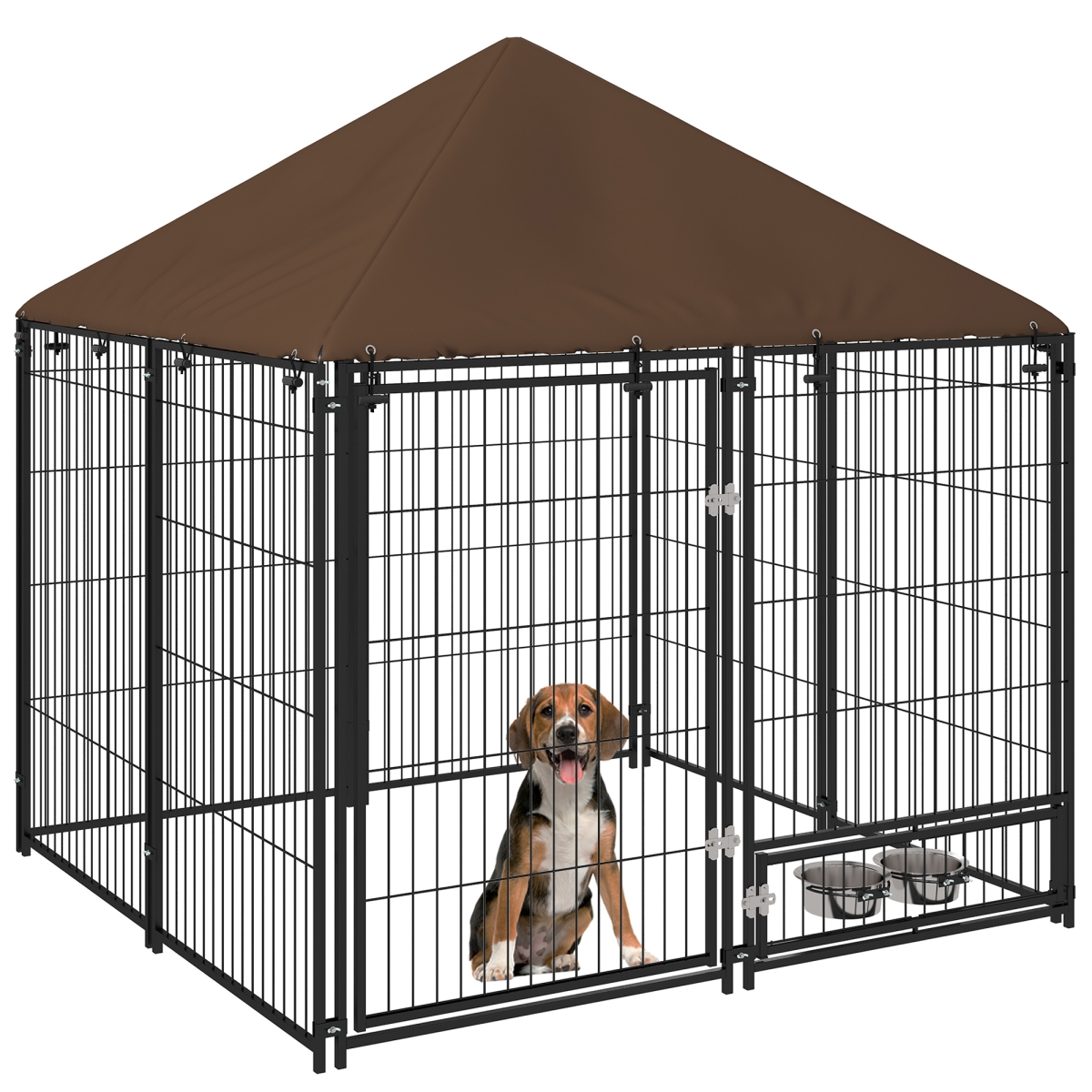 Picture of 212 Main D02-057V01CF 4.6 x 4.6 x 5 ft. PawHut Outside Dog Kennel Puppy Play Pen with Canopy&#44; Garden Playpen Fence Crate Enclosure Cage with Rotating Bowl&#44; Black