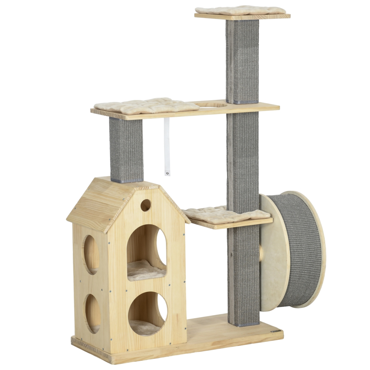 Picture of 212 Main D30-420V01ND 32 x 16 x 53 in. PawHut Cat Tree for Indoor Cats with Scratching Posts&#44; Double-Layer House&#44; Natural
