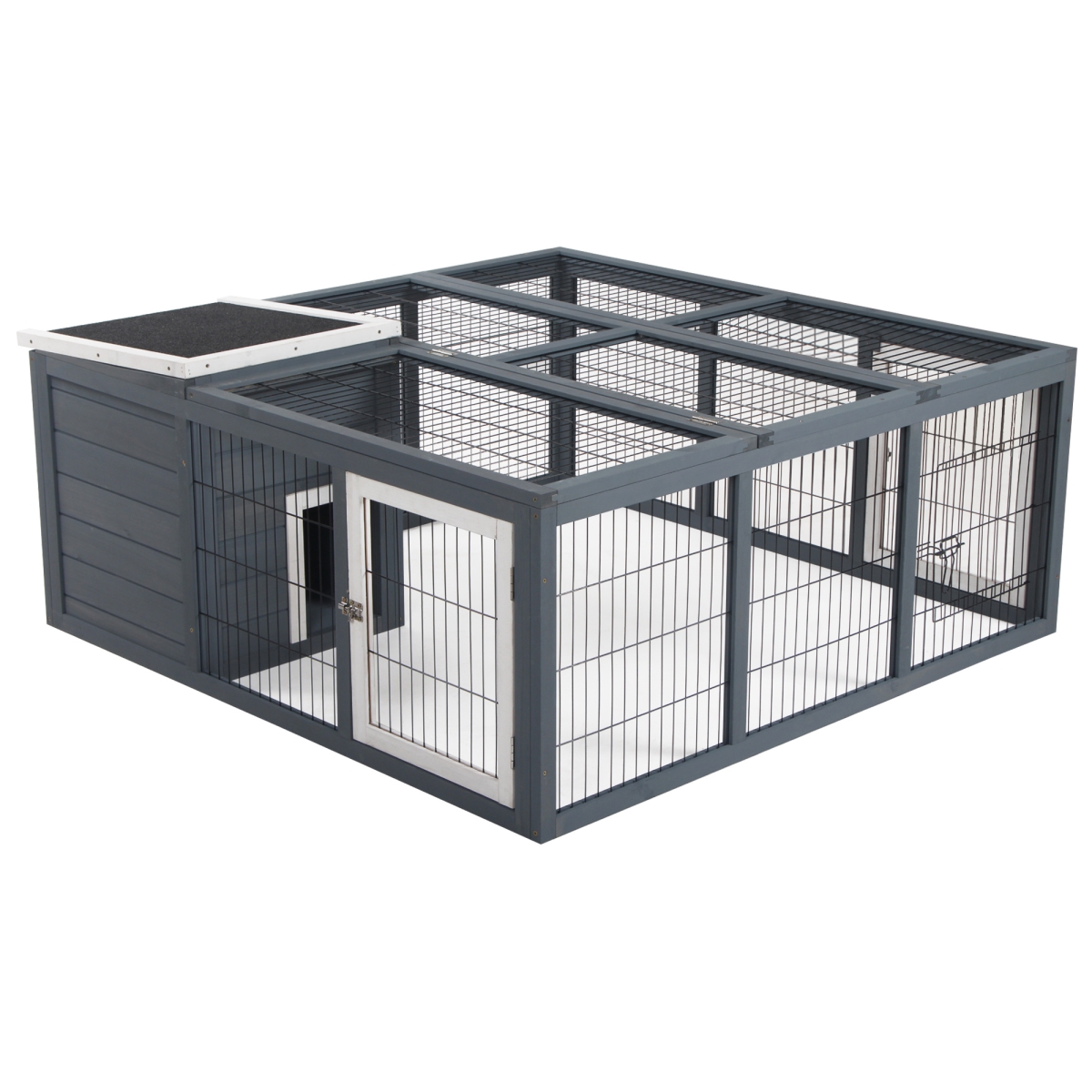 Picture of 212 Main D51-194CG PawHut Rabbit Hutch Bunny Cage with Openable Main House&#44; Indoor & Outdoor Waterproof Rabbit House for Small Animals&#44; Gray