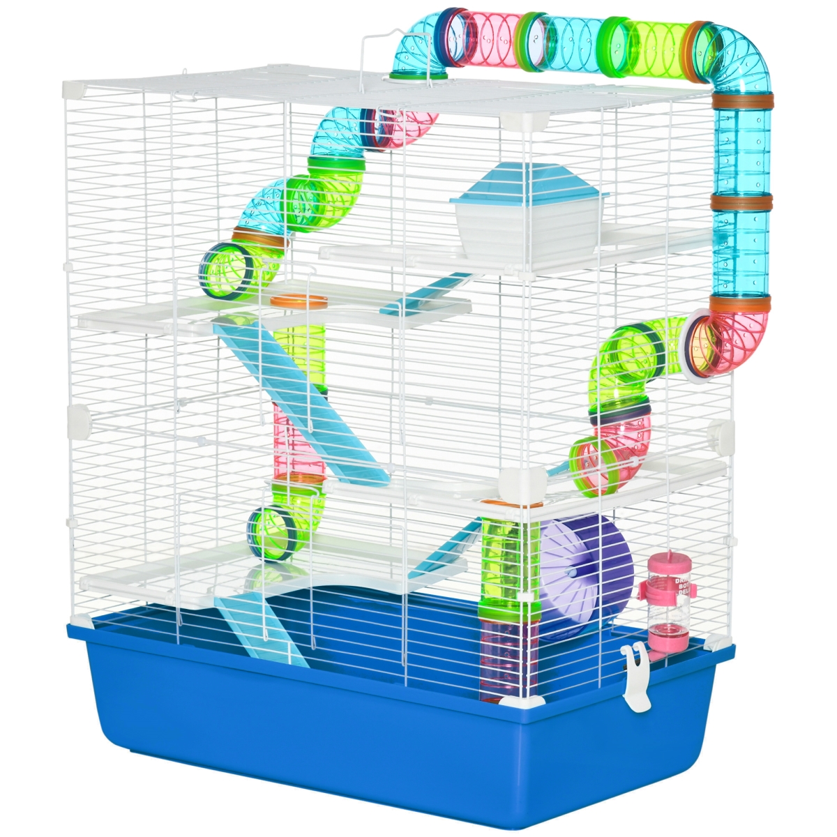 Picture of 212 Main D51-233BU PawHut Extra Large Hamster Cage with Tubes & Tunnels&#44; Portable Carry Handles&#44; Rat House & Habitats Big 5-Tier Design&#44; Blue