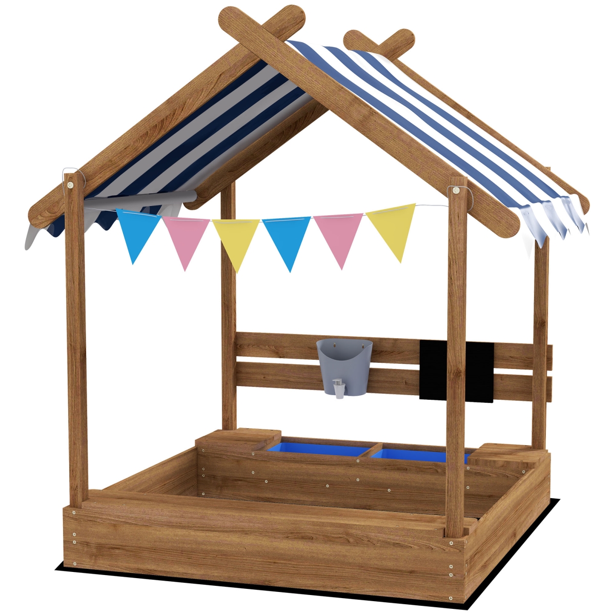 Wooden Sandbox with Canopy - Brown - For Ages 3-7 - House Design