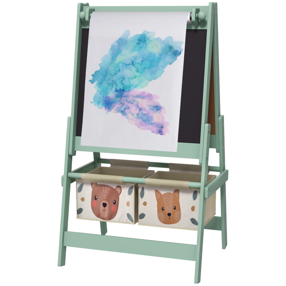 Picture of 212 Main 3B0-011V80GN Qaba Art Easel for Kids with Paper Roll&#44; 3-in-1 Toddler Painting Easel with Blackboard & Whiteboard&#44; Storage Baskets&#44; Green
