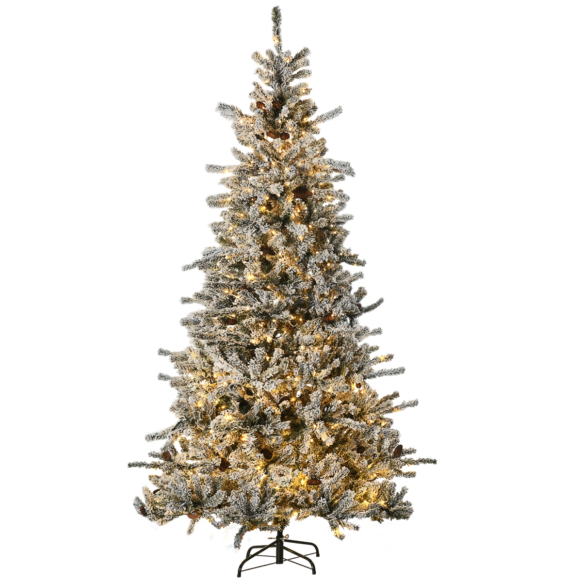 Picture of 212 Main 830-729V81GN 7.5 ft. Homcom Prelit Artificial Flocked Christmas Trees with Snow Branches&#44; Warm White LED Lights&#44; Auto Open & Pine Cones