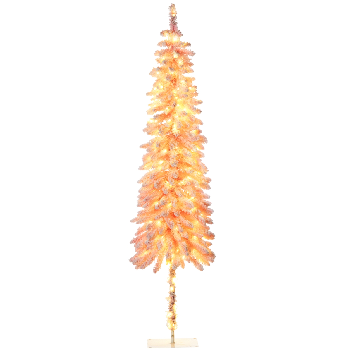 Picture of 212 Main 830-735V81PK 7 ft. Homcom Prelit Pencil Artificial Christmas Tree with Snow Flocked Branches&#44; LED Lights & Downswept Shape&#44; Pink