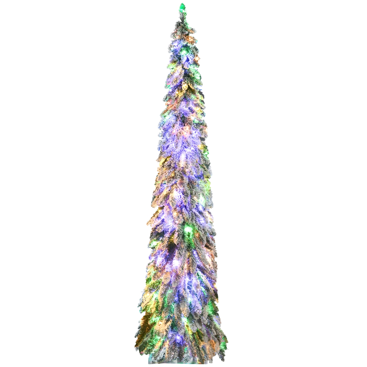 Picture of 212 Main 830-748V83GN 7 ft. Homcom Prelit Pencil Christmas Trees with 534 Snow Flocked Branches&#44; 350 Warm White & Colorful LED Lights & Downswept Shape