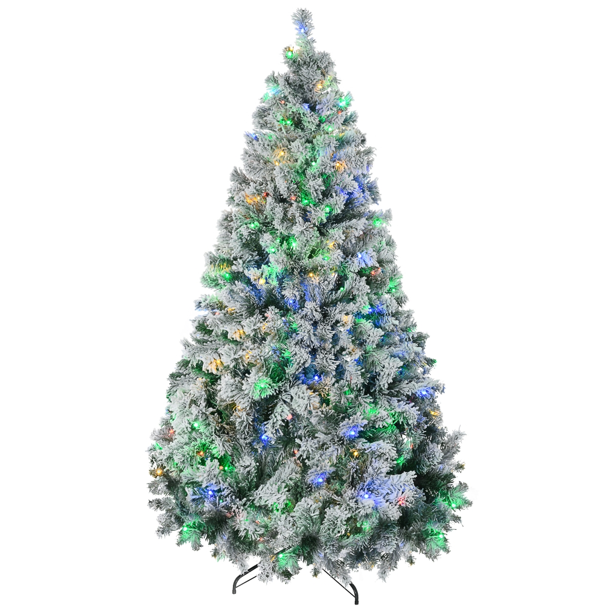 Picture of 212 Main 830-752V80MX 6 ft. Homcom Prelit Snow Flocked Christmas Tree with Frosted Branches&#44; Warm White & Colorful LED Lights&#44; Steel Base