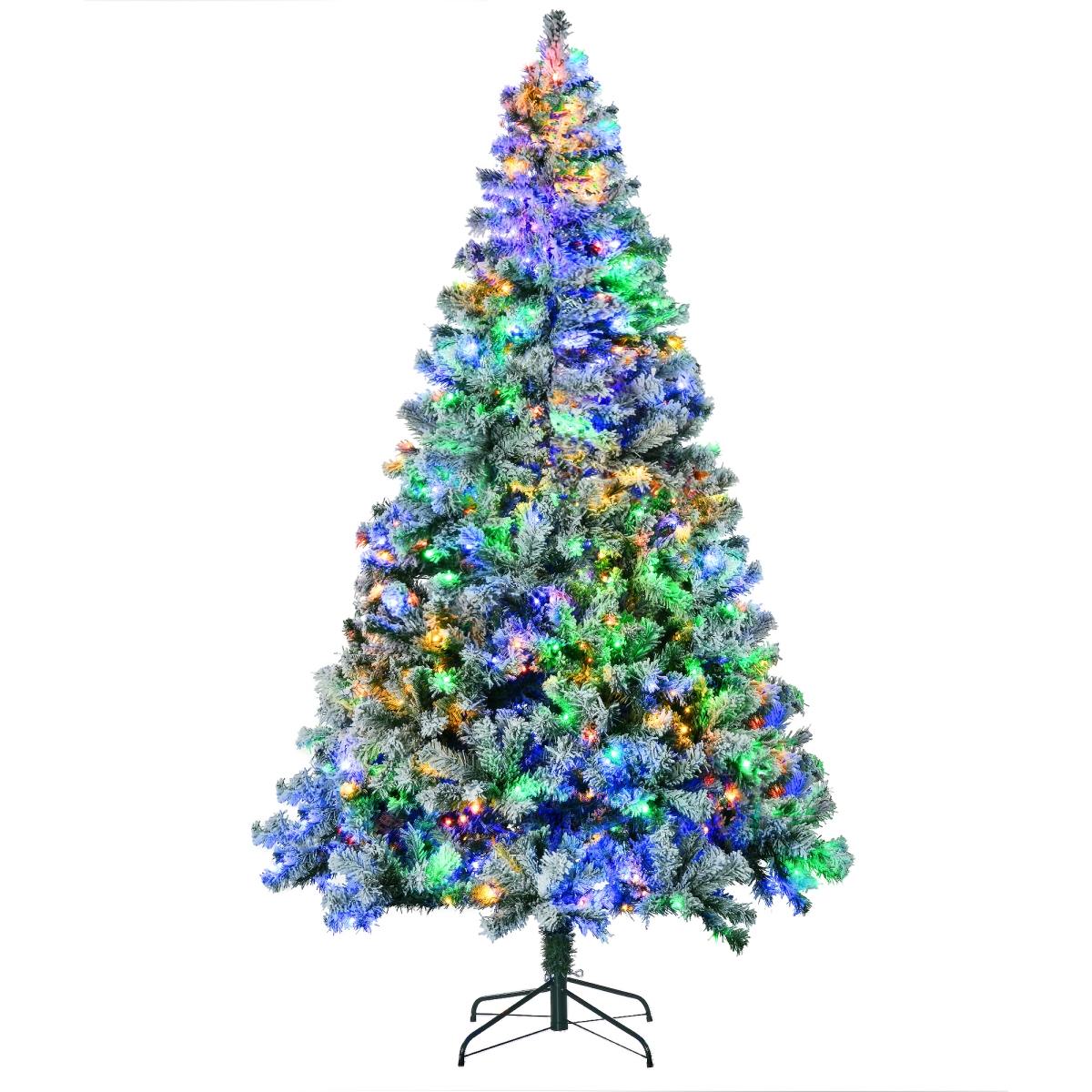 830-752V81MX 7.5 ft. Homcom Artificial Snow Christmas Tree with Frosted Branches, Warm White & Colorful LED Lights, Steel Base