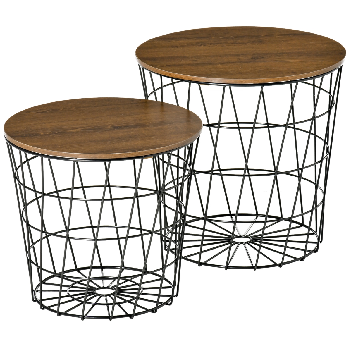 Picture of 212 Main 839-102BK Homcom End Tables Nesting Tables with Storage&#44; Round Accent Side Tables with Removable Top for Living Room&#44; Bedroom&#44; Black & Brown - Set of 2
