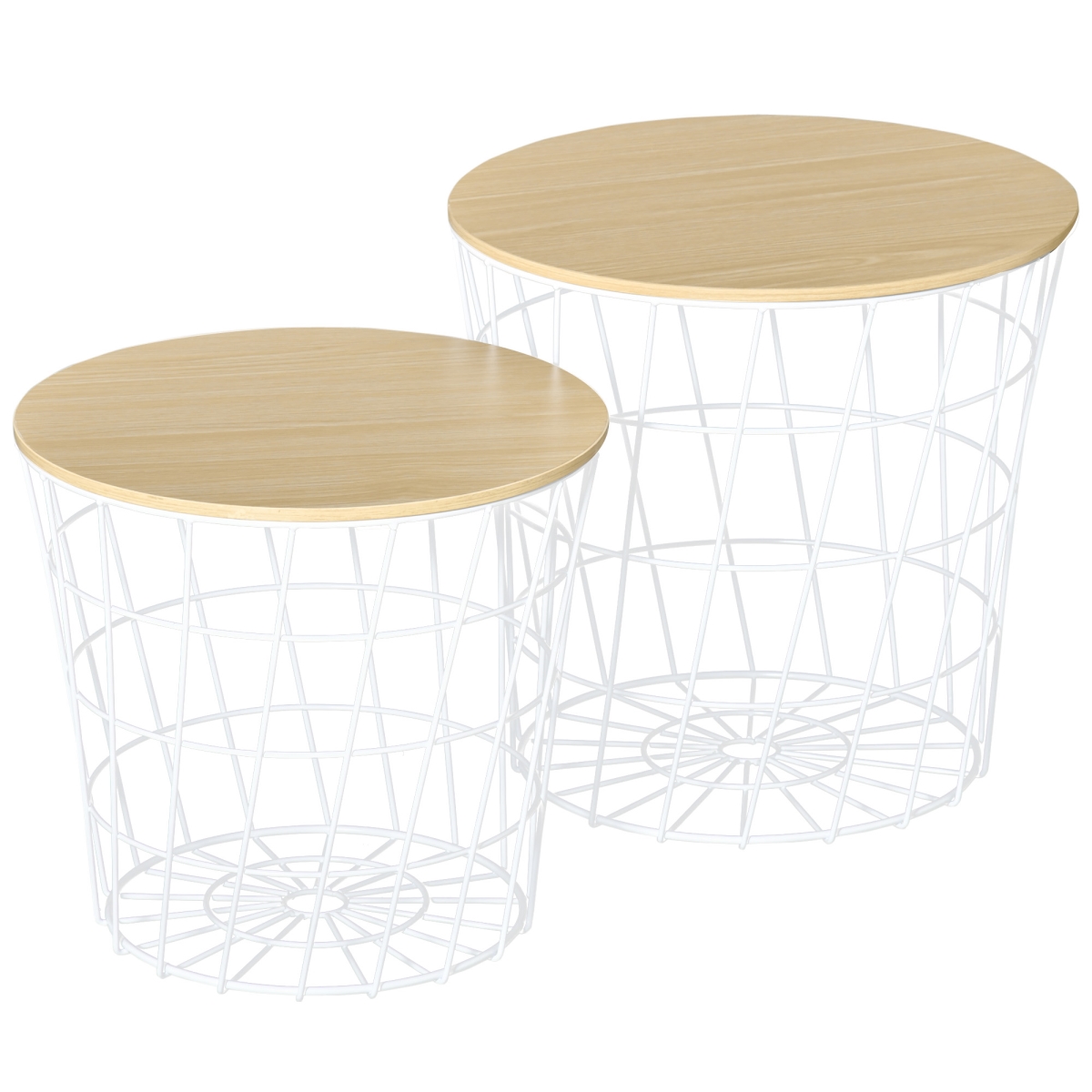 Picture of 212 Main 839-102WT Homcom End Tables Nesting Tables with Storage&#44; Round Accent Side Tables with Removable Top for Living Room&#44; Bedroom&#44; White & Natural - Set of 2