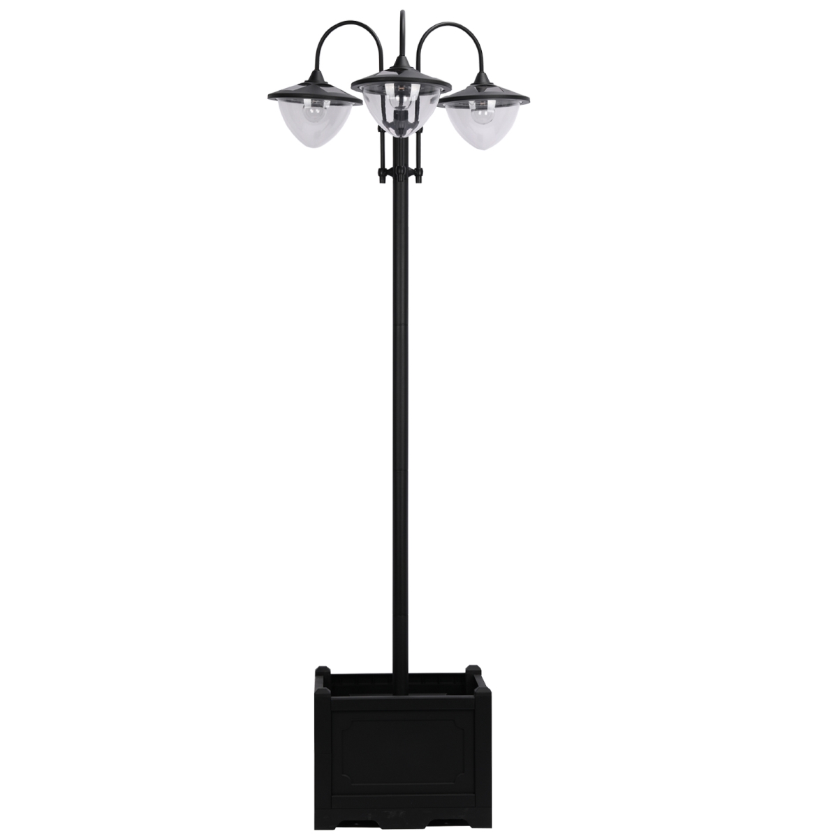 Picture of 212 Main 842-135 Outsunny 3-Head LED Solar Light Lamp Street Light Post with Planter & Solar-Powered Lamp Post&#44; Black