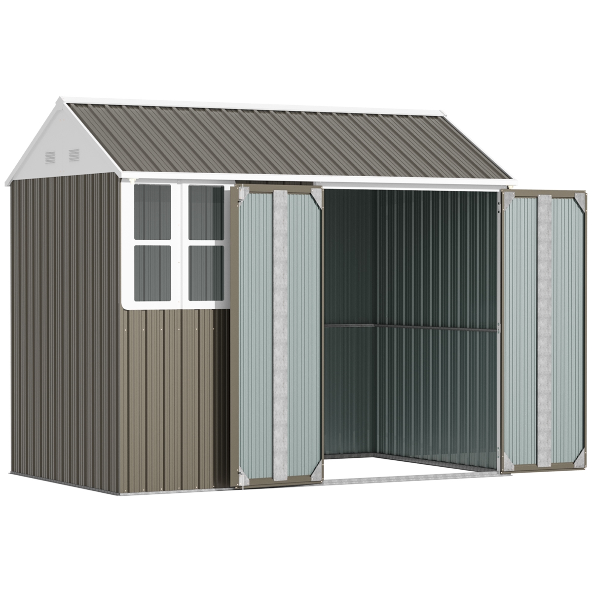 8 x 6 ft. Outsunny Metal Garden Storage Shed, Outdoor Tool Storage House with Double Lockable Door, Window & Air Vents, Gray -  212 Main, 21774414
