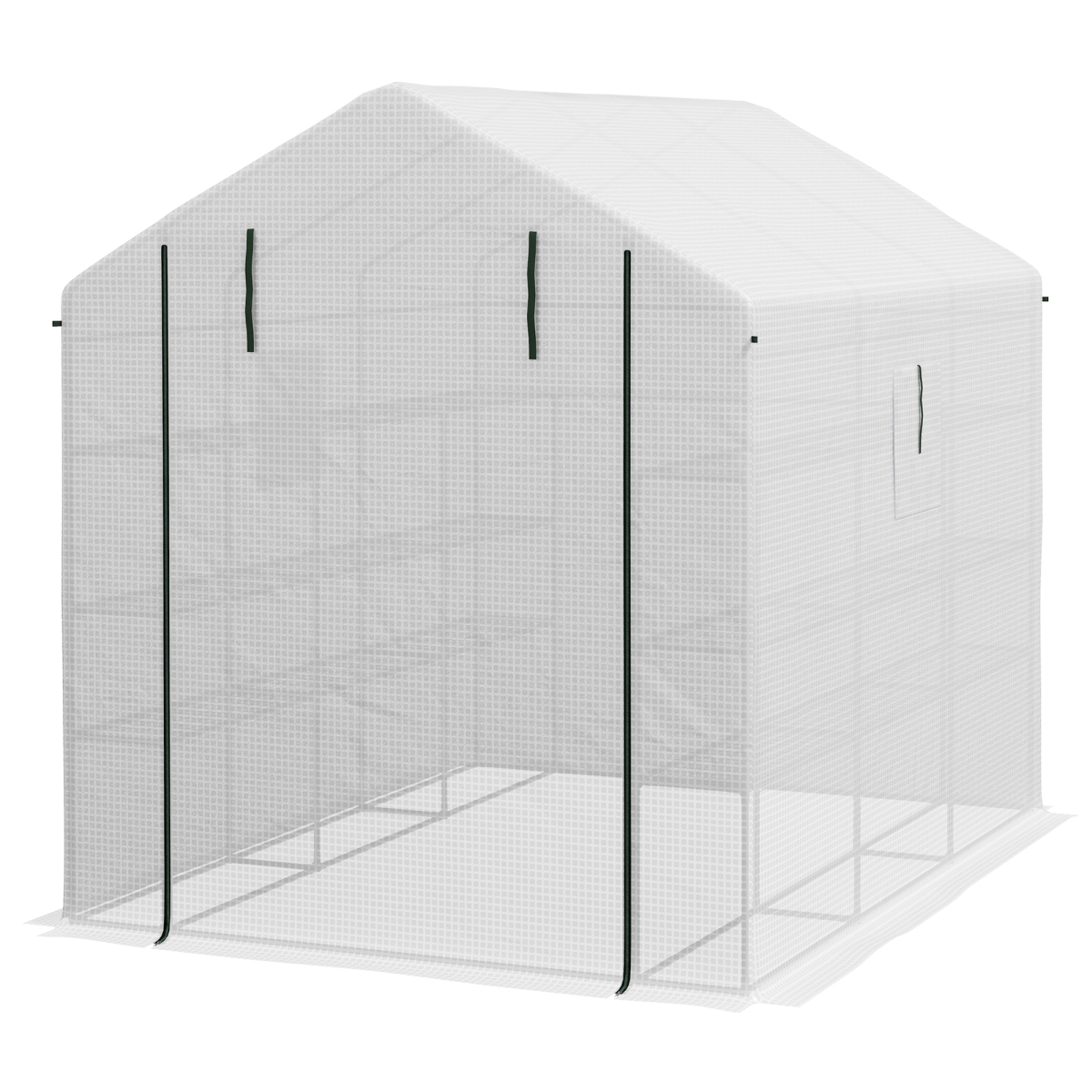 845-696V00WT 8 x 6 x 7 ft. Outsunny Portable Walk in Greenhouse with Mesh, Door, Windows, 18 Shelf, Trellis & Plant Labels, White