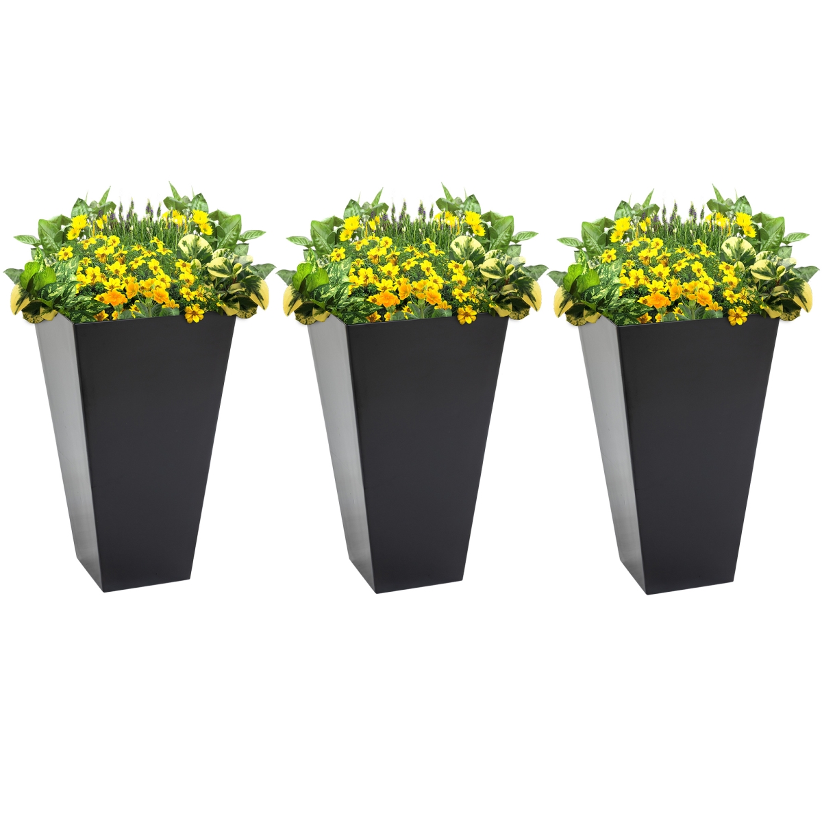 Tall Plastic Planters - Black - 28 in. - Set of 3 - Self-Drainage Design