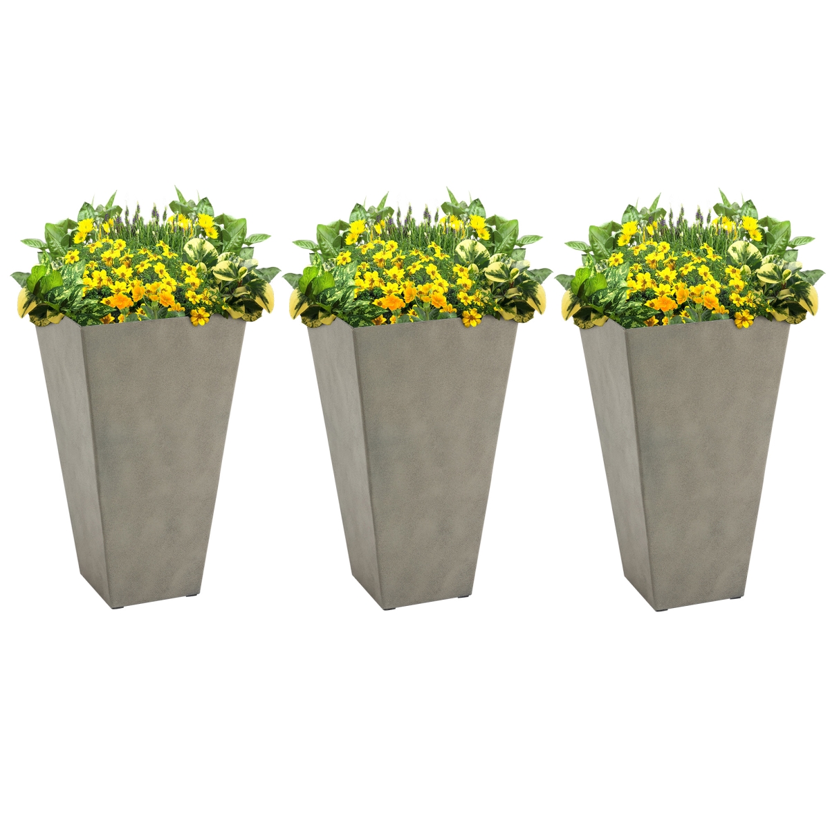 Tall Gray Plastic Planters - 28 in. - Set of 3 - Self-Drainage Design