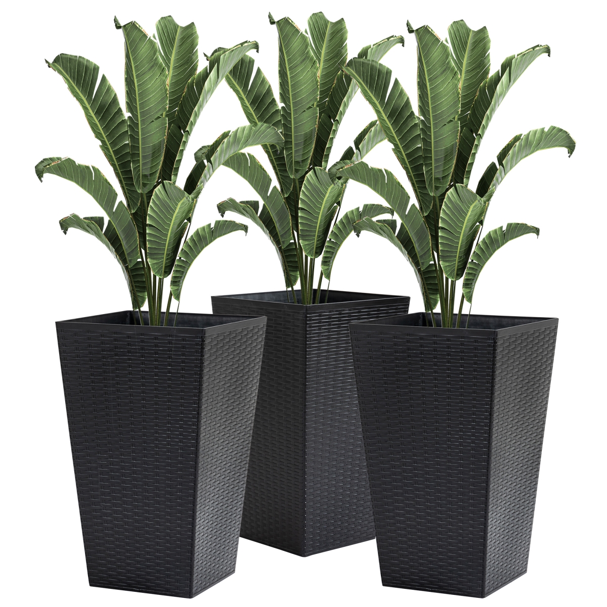 Outsunny Tall Planters - Outdoor & Indoor Flower Pot Set for Front Door - Entryway - Patio & Deck - Black - Set of 3