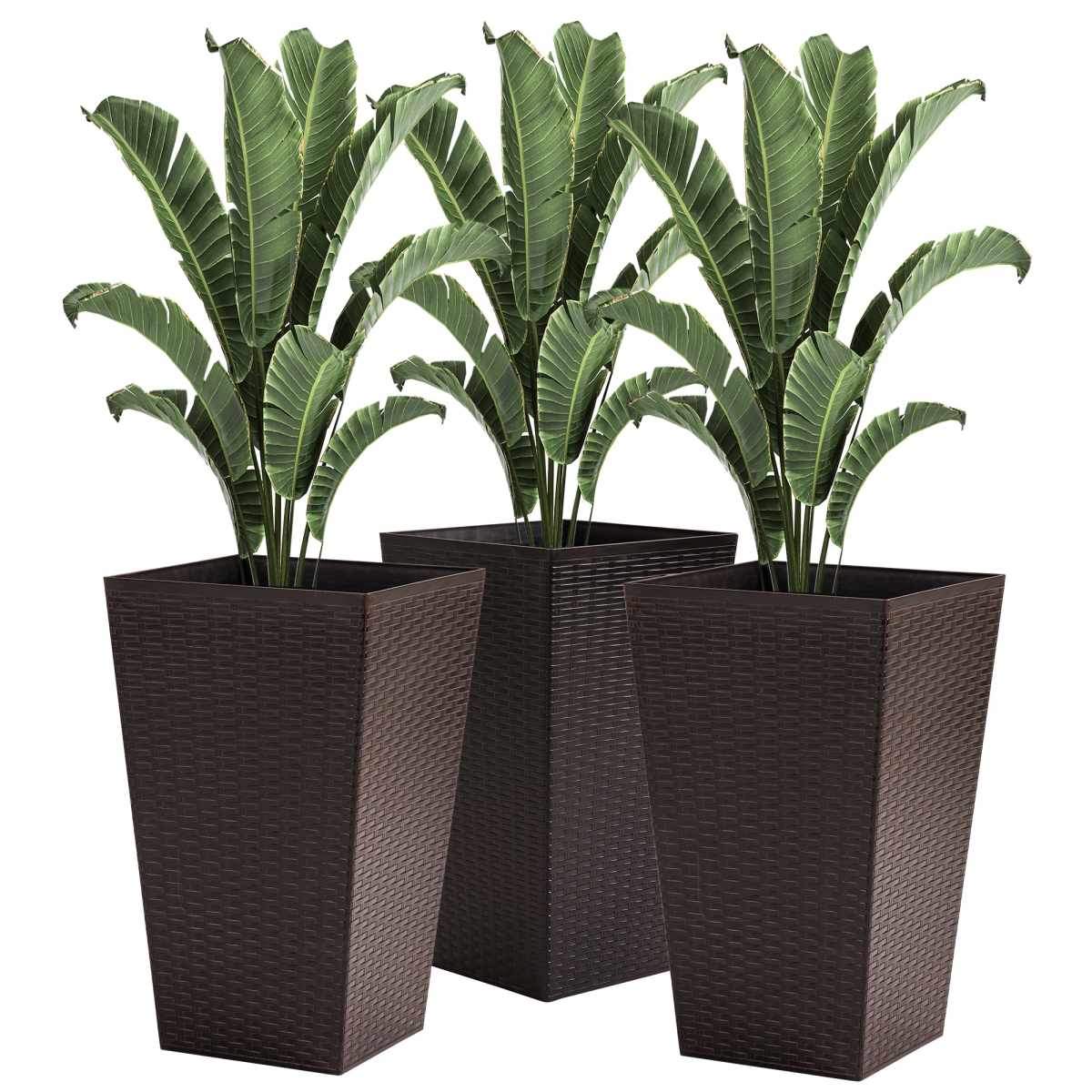 Tall Garden Planters - Brown - Set of 3 - UV-Resistant Design