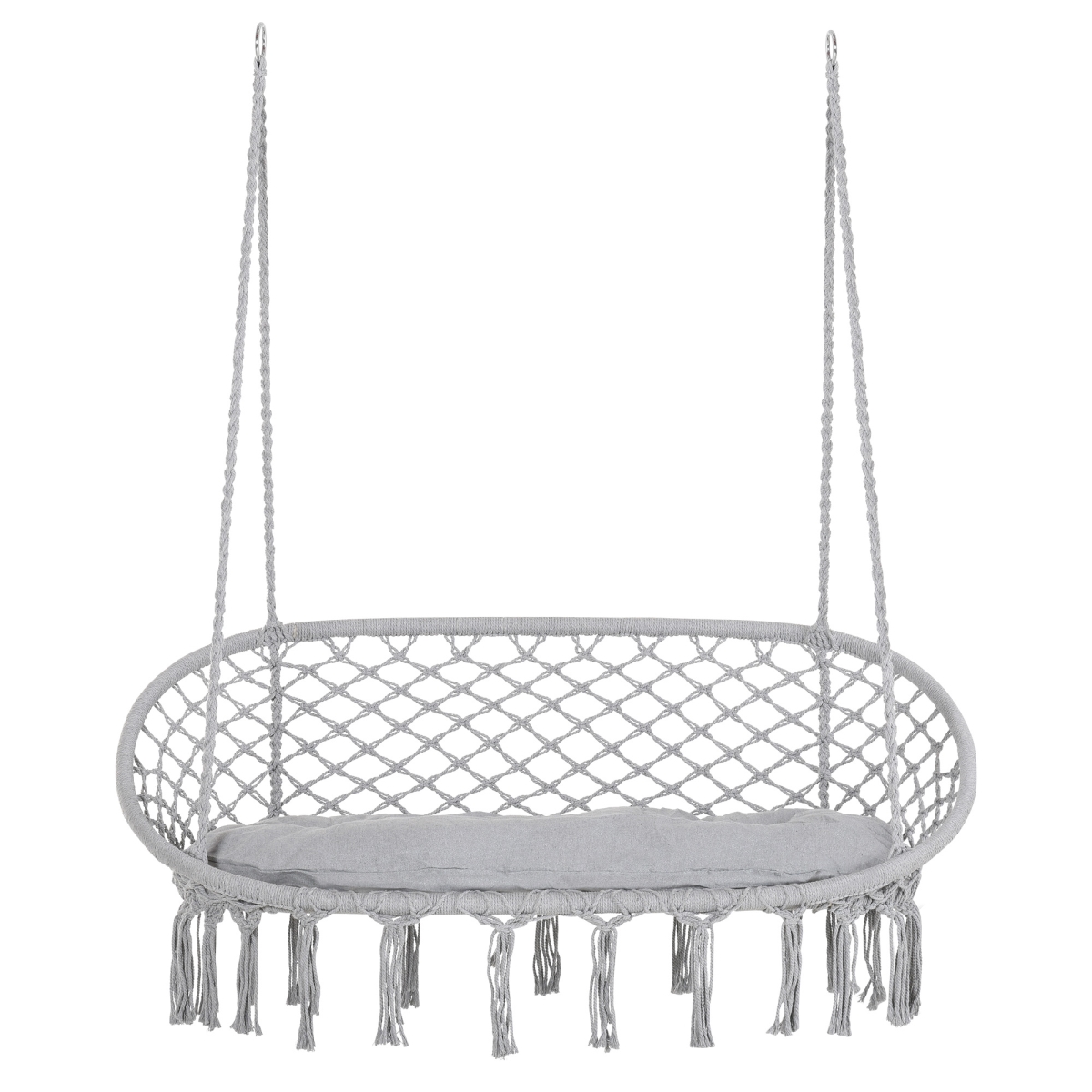 Outsunny Hanging Hammock Chair Cotton Rope Porch Swing with Metal Frame & Cushion, Large Macrame Seat for Patio & Garden, Light Gray