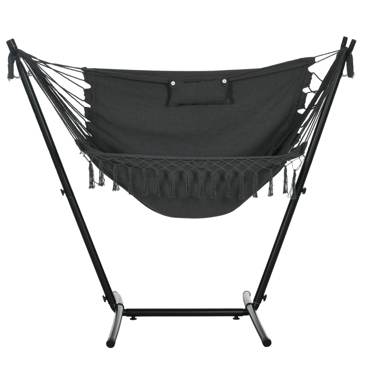 84A-328V00CG Outsunny Patio Hammock Chair with Stand, Outdoor Hammock Swing Hanging Lounge Chair with Side Pocket & Headrest, Dark Gray