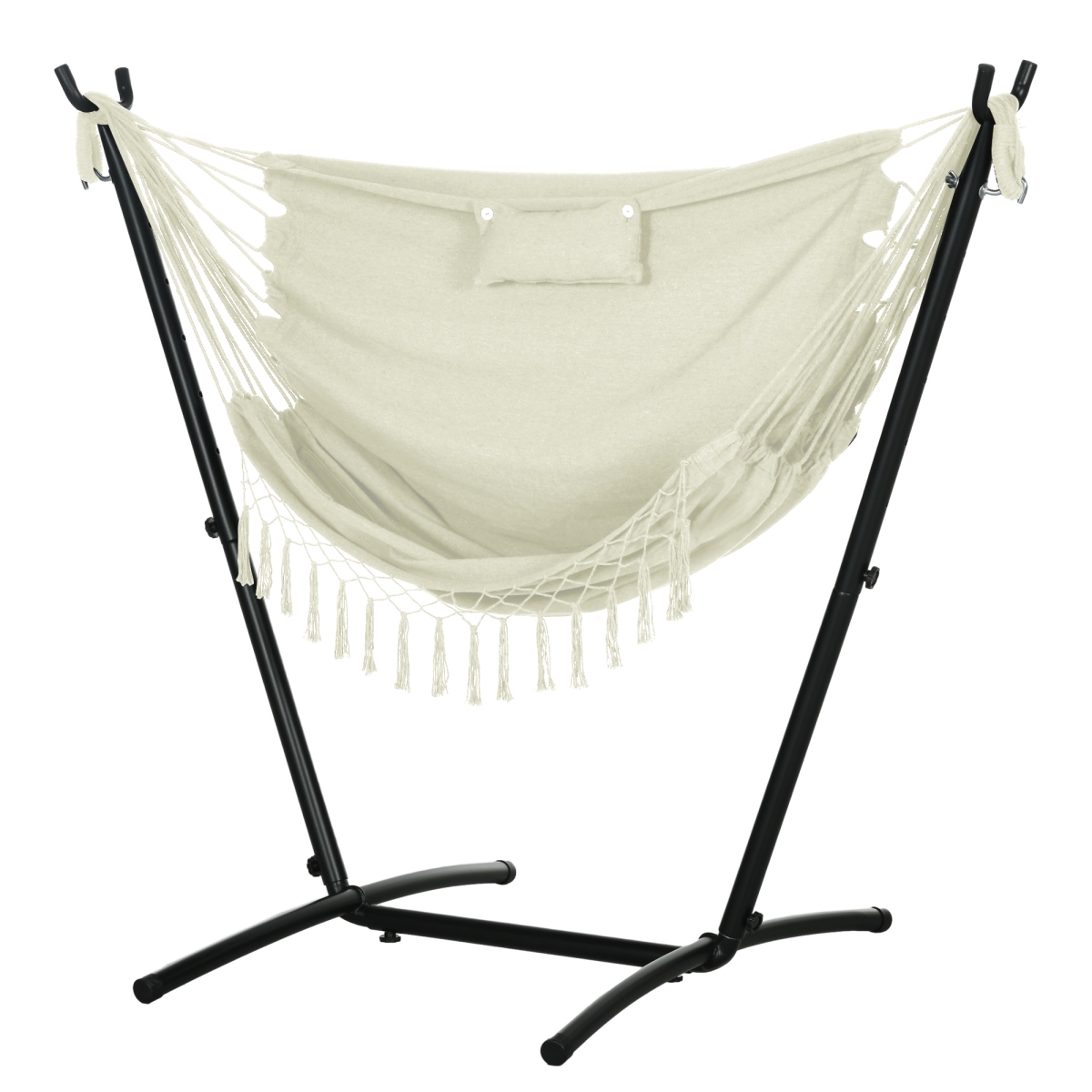 84A-328V00CW Outsunny Patio Hammock Chair with Stand, Outdoor Hammock Swing Hanging Lounge Chair with Side Pocket & Headrest, Cream & White