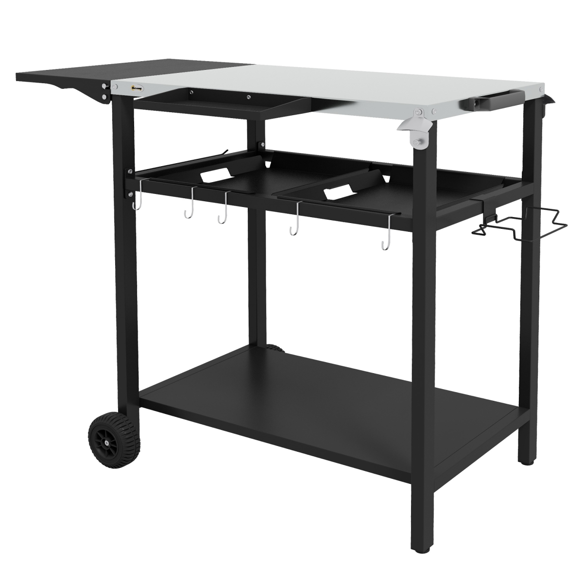 Picture of 212 Main 84G-237V00BK Outsunny Outdoor Bar Table with Stainless Steel Tabletop&#44; Outdoor Kitchen Island with 2-Tier Shelf & Wheels&#44; Patio Serving Cart for Poolside Garden&#44; Black