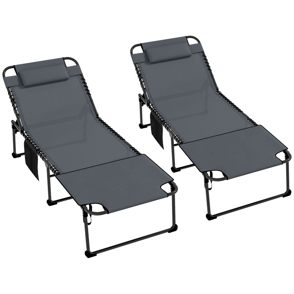 84G-269V01GY Outsunny Folding Chaise Lounge Pool Chairs with 5-Level Reclining Back, Reading Hole, Side Pocket, Gray - 2 Piece