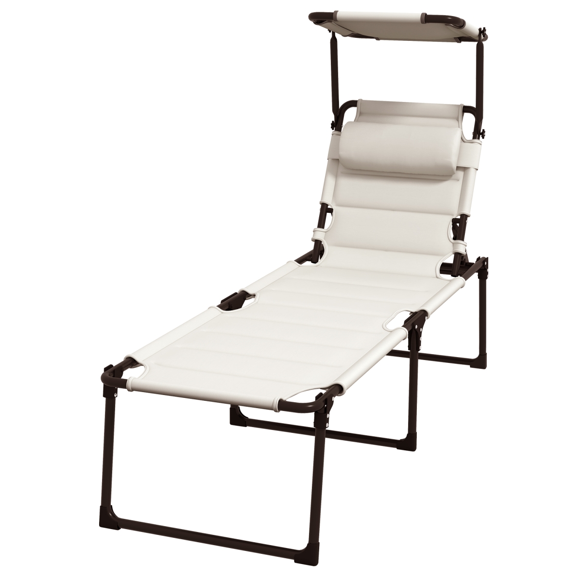 Outsunny Adjustable Folding Chaise Lounge with 4-Position Backrest, Sun Roof, Head Pillow for Patio, Balcony & Outdoor, Cream