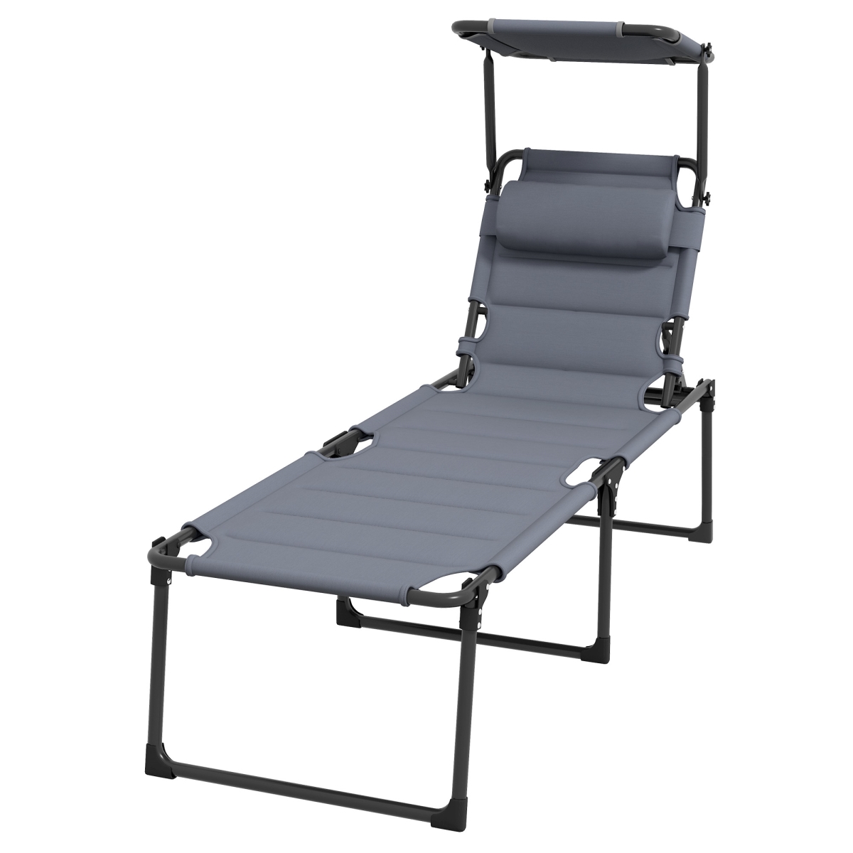 Outsunny Adjustable Folding Chaise Lounge with 4-Position Backrest, Sun Roof, Head Pillow for Patio, Balcony, Outdoor, Gray