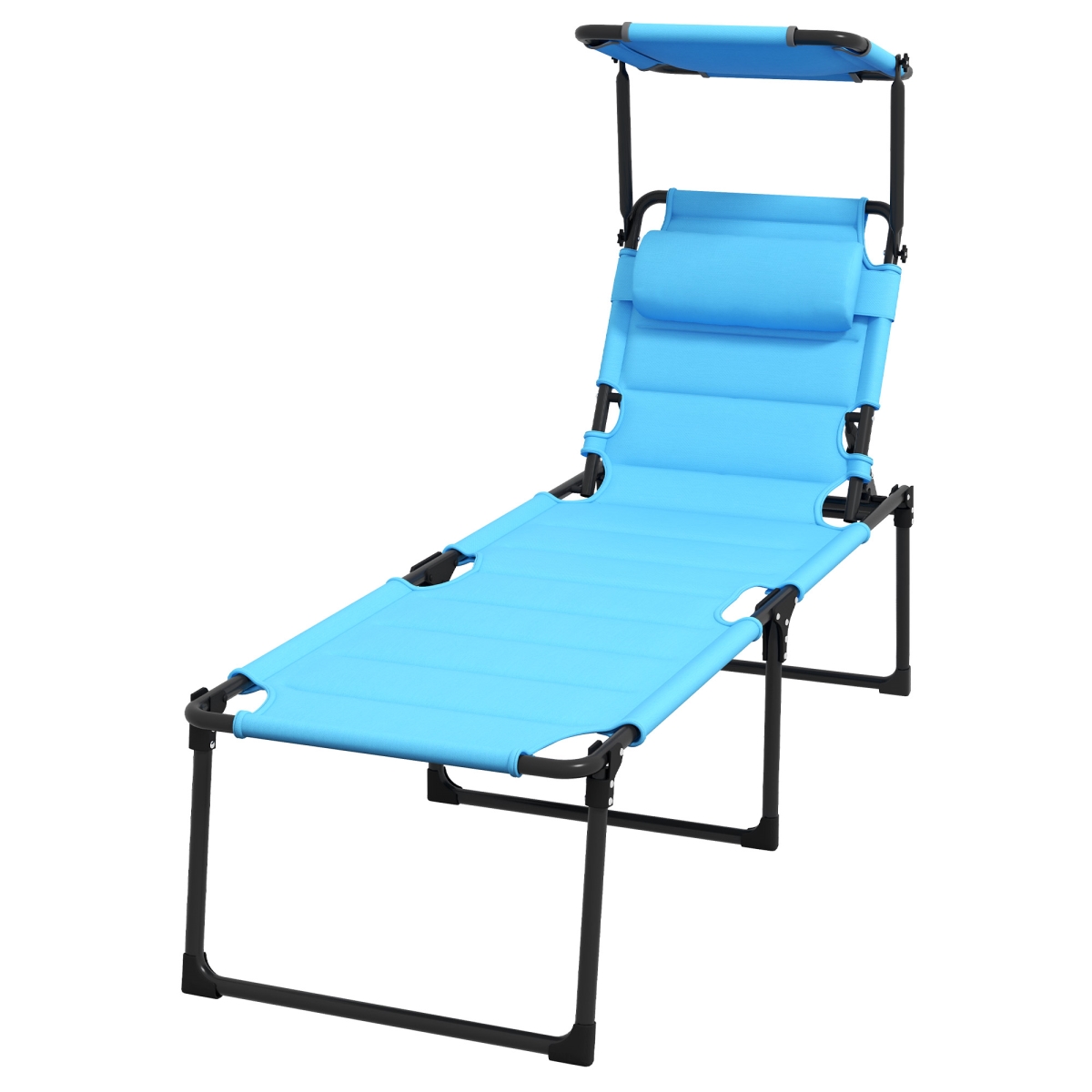Outsunny Adjustable Folding Chaise Lounge with 4-Position Backrest, Sun Roof, Head Pillow for Patio, Balcony & Outdoor, Light Blue