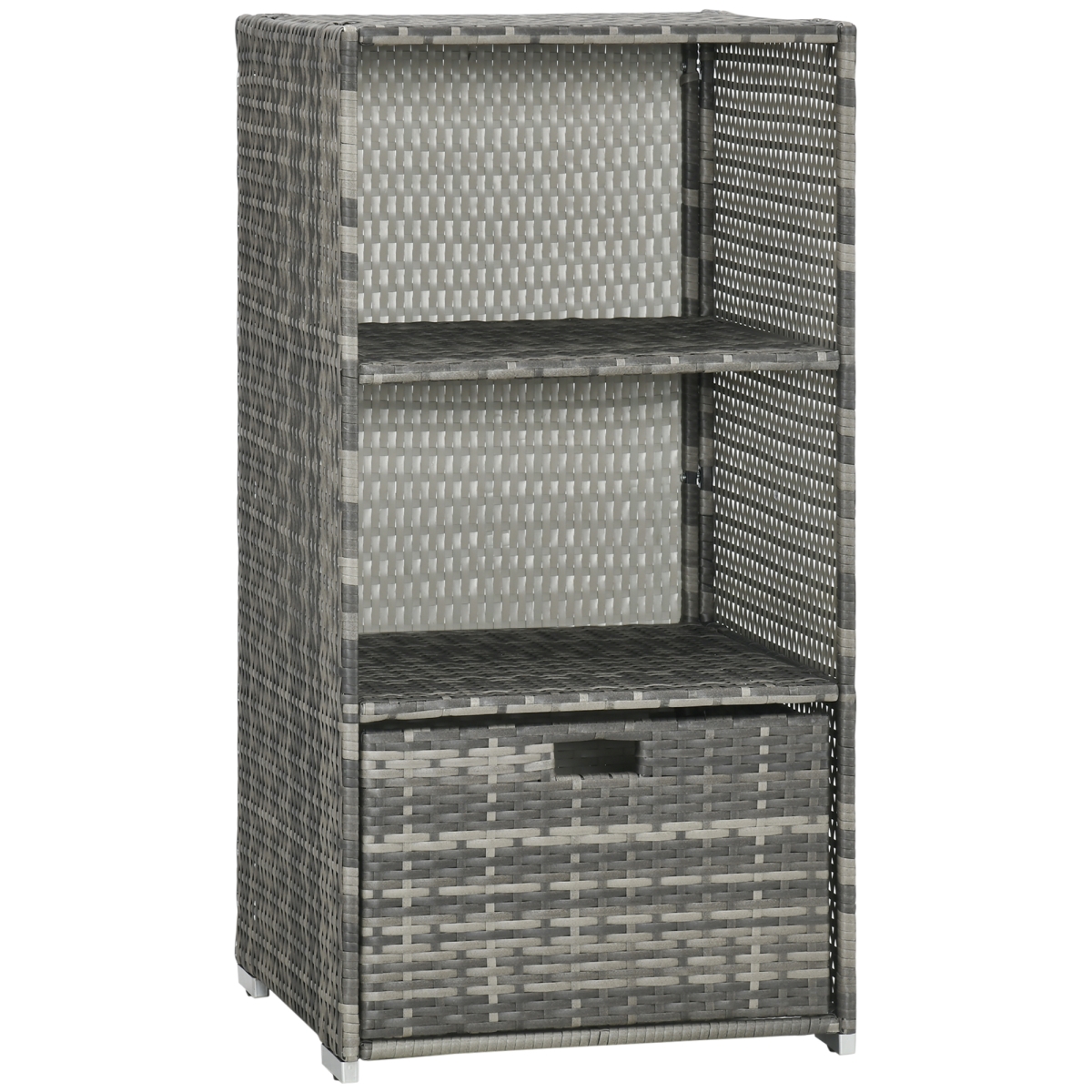 Picture of 212 Main 865-002V00CF Outsunny Valet Pool Towel Rack&#44; Waterproof PE Plastic Rattan Wicker&#44; Indoor & Outdoor Spa & Hot Tub Accessory Storage&#44; 2 Shelves&#44; 1 Basket Drawer&#44; Gray