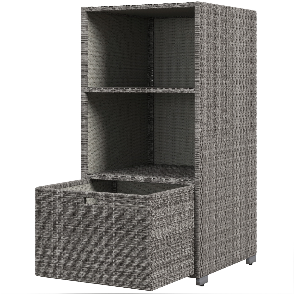 Picture of 212 Main 865-002V00GY Outsunny PE Rattan Pool Towel Rack with 2 Storage Shelves Basket&#44; Mixed gray