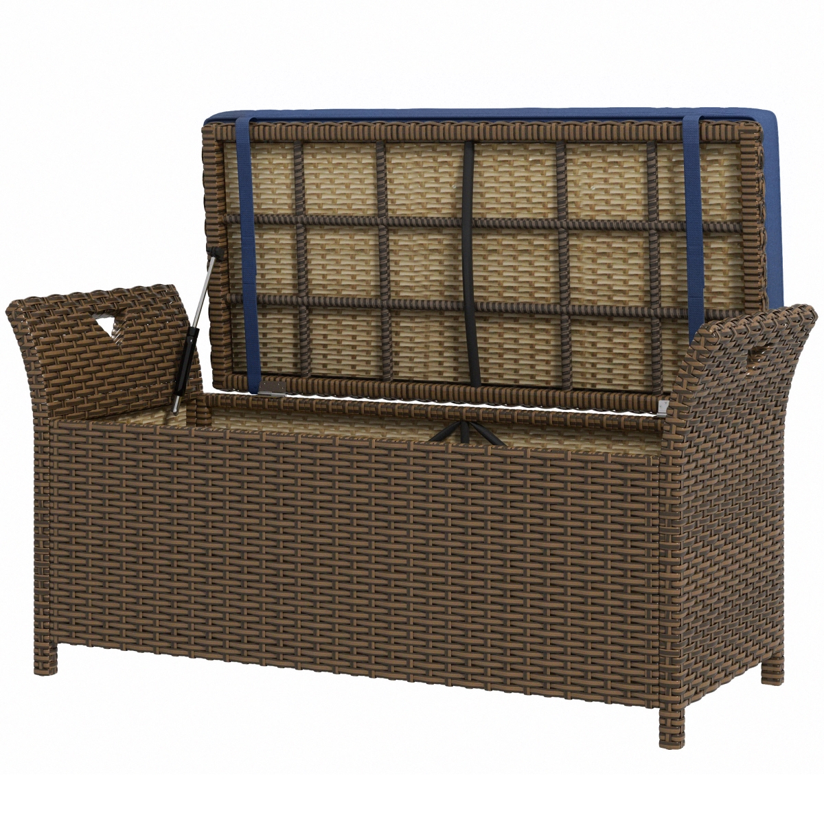 Picture of 212 Main 865-008V00DB Outsunny Outdoor Patio Wicker Storage Bench&#44; 2-in-1 Rattan Patio Furniture&#44; 27 gal Storage Box with Cushion&#44; Dark Blue