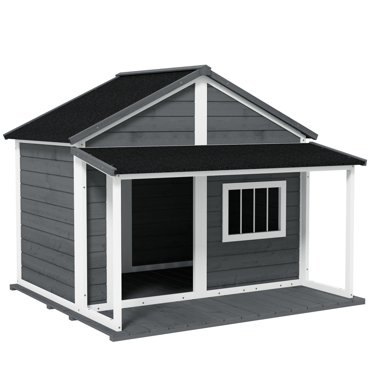 Picture of 212 Main D02-100V01GY 53 lbs PawHut Outdoor Dog House Cabin Style for Medium & Large Dogs&#44; Wooden Raised Pet Kennel with Asphalt Roof&#44; Loading&#44; Gray