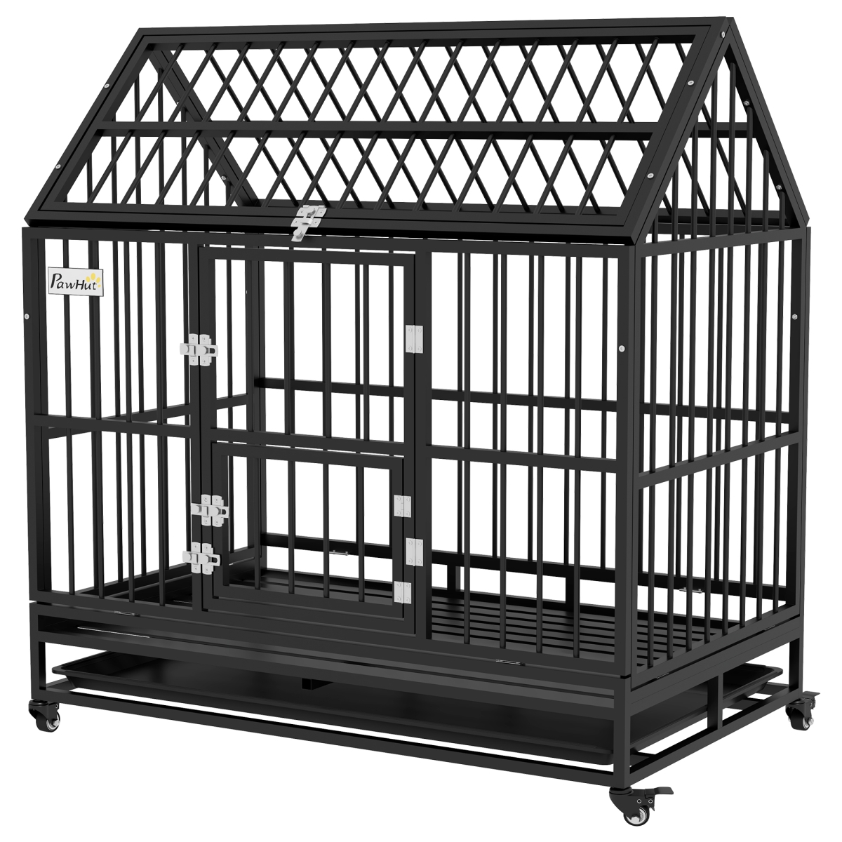 Picture of 212 Main D02-157V02BK 48 in. PawHut Heavy Duty Dog Crate with 4 Lockable Wheels&#44; Double Doors & Removable Tray for Extra Large & Large Dogs