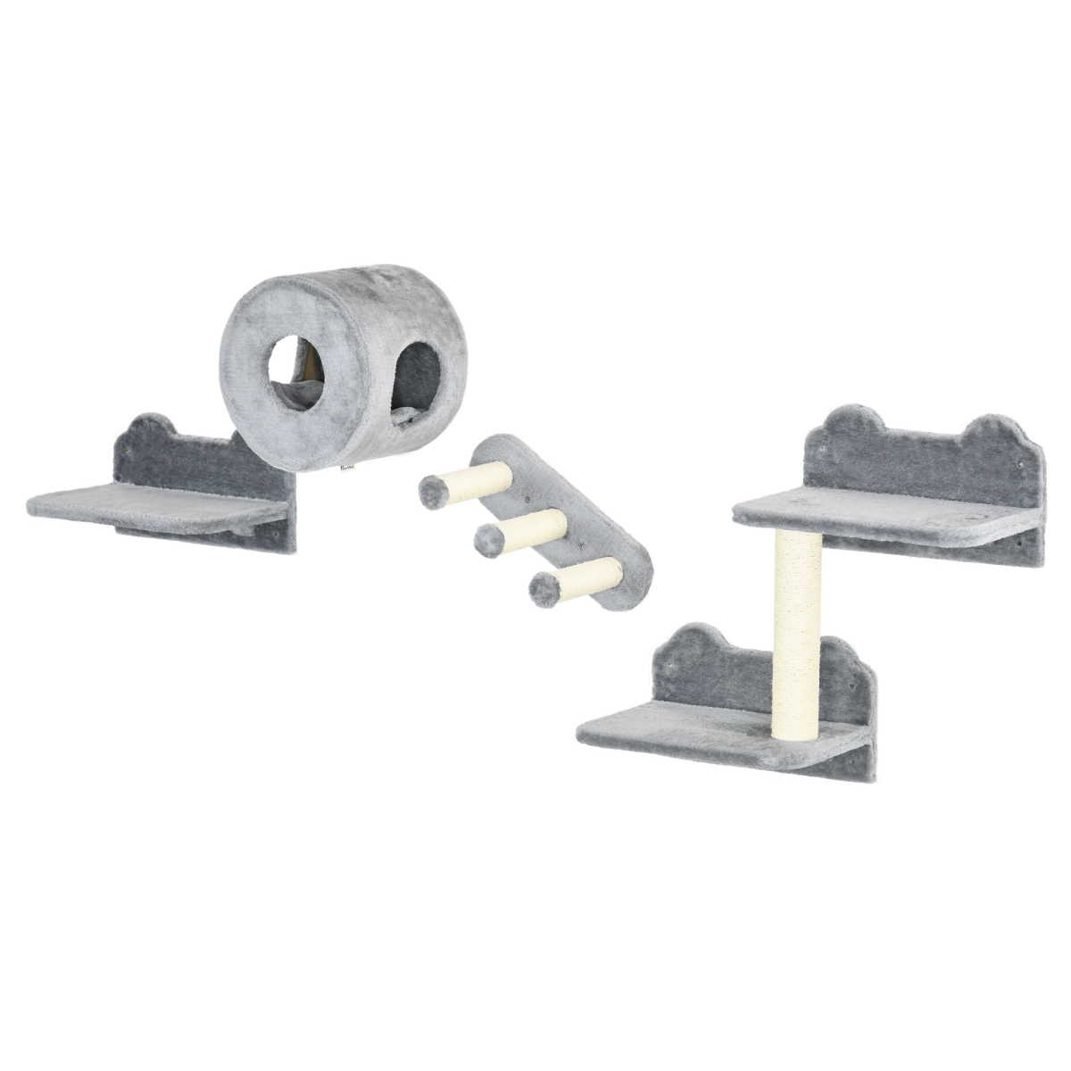 Picture of 212 Main D30-557V00GY PawHut Cat Wall Shelves Cat Wall Furniture&#44; Gray - 4 Piece